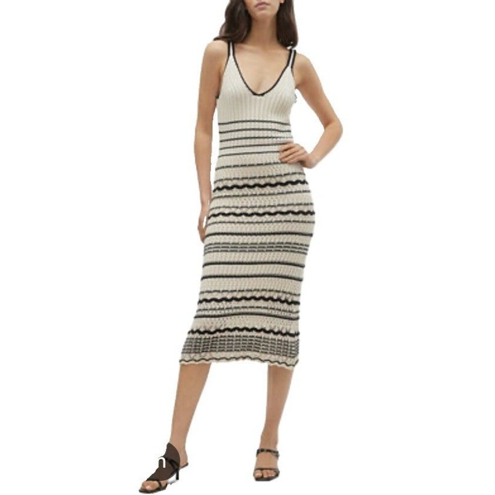 Vera Moda Minou Stripped Sleeveless Knit Crochet Midi Dress Size M Costal Beachy
